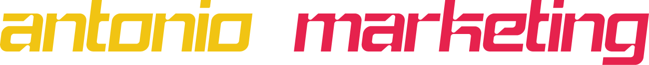 Logo. Antoniodmarketing. Amarillo y rojo